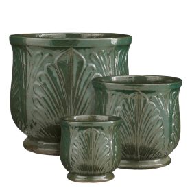 Bauru B round green leaf set of 3 -
