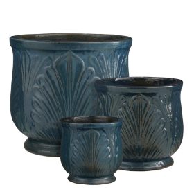 Bauru B round blue leaf set of 3 - h